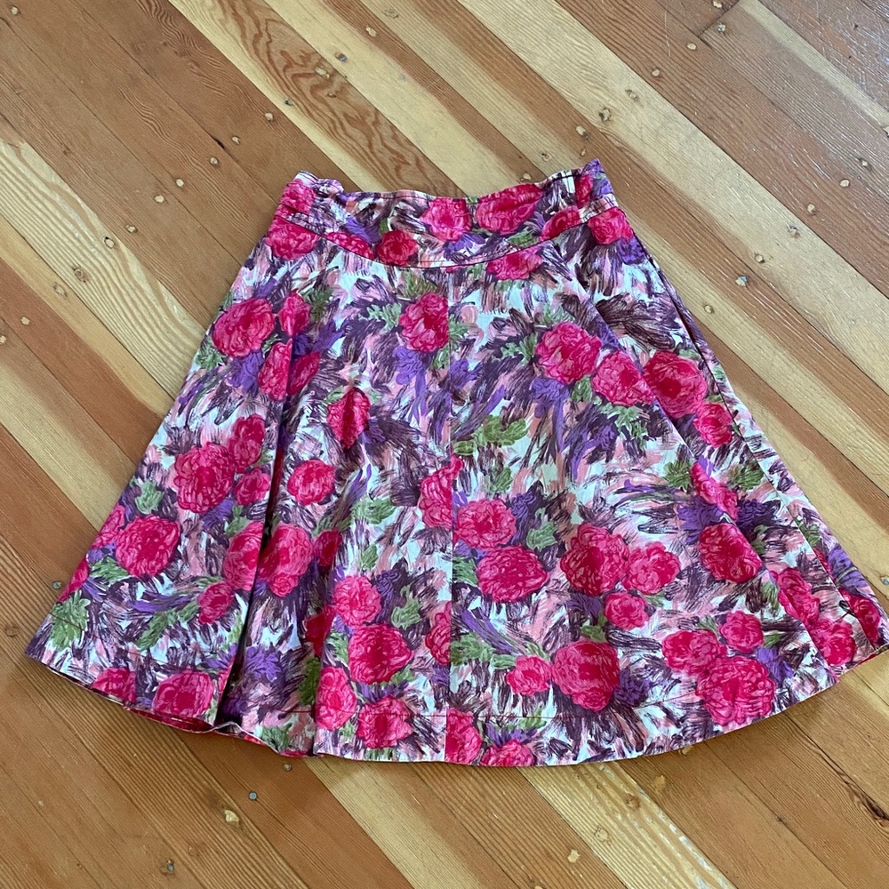 Newport News Floral A-Line‎ Skirt - Pink and Purple